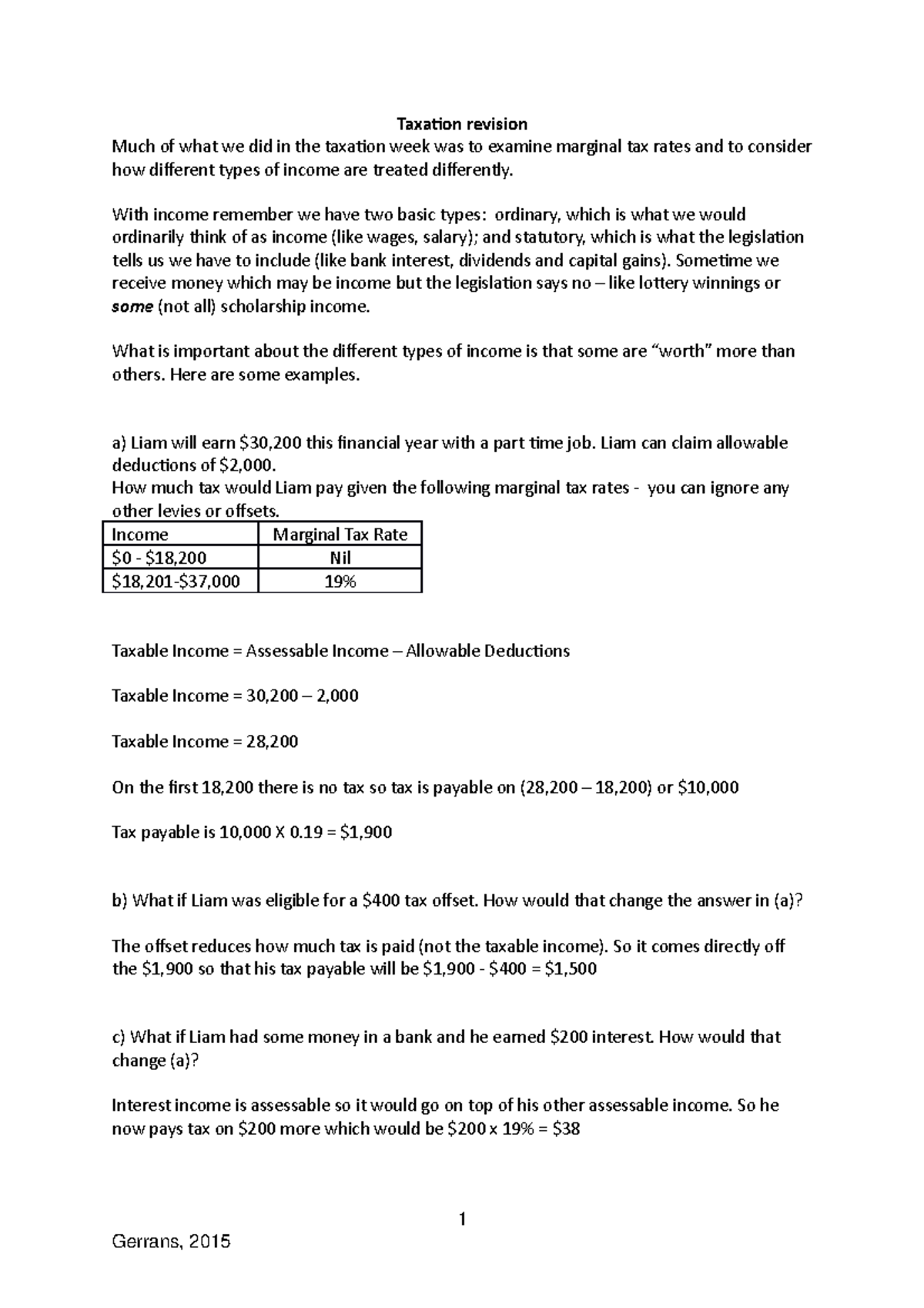Taxation Example Taxation revision Much of what we did in the