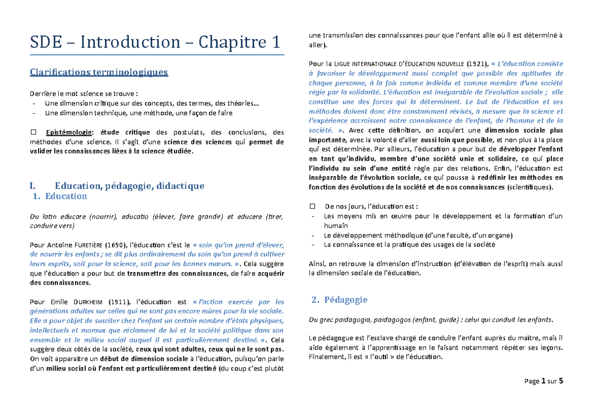 Chapitre 1 – Clarifications terminologiques - SDE – Introduction ...