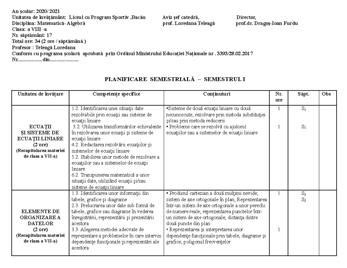 planificare informatica si tic clasa 8