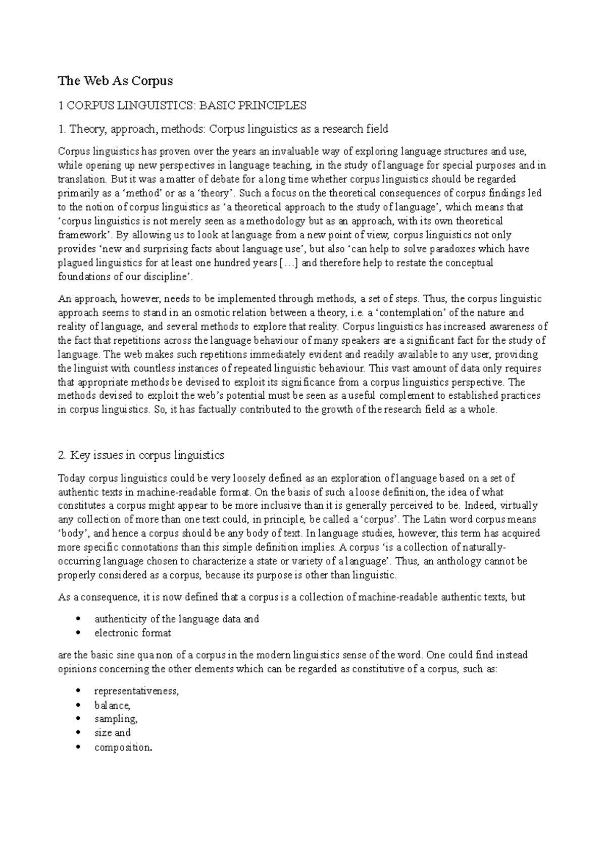 The Web As Corpus - Theory, approach, methods: Corpus linguistics as a ...