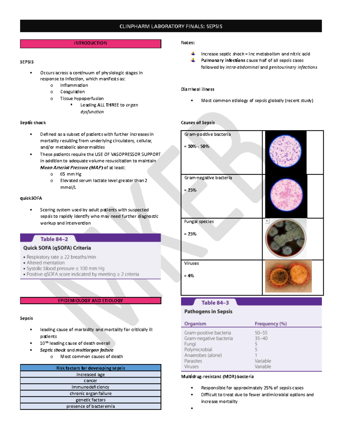 Sepsis Incomplete Notes - INTRODUCTION SEPSIS Occurs across a continuum ...