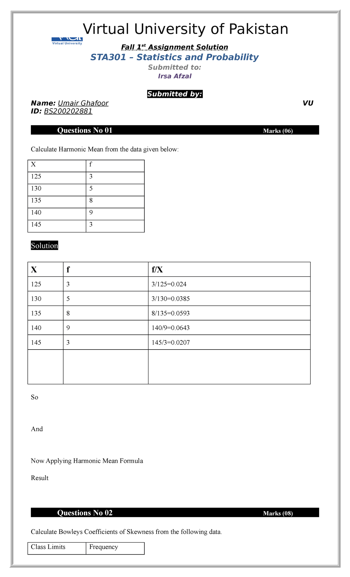 Sta301 1cs601 Assignelemtn Virtual University Of Pakistan Fall 1st Assignment Solution Sta301 Sta301 1cs601 Assignelemtn Virtual University Of Pakistan Fall 1st Assignment Solution Sta301