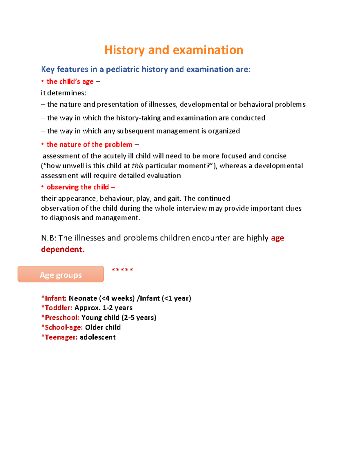 History taking a lecture note History and examination Key features