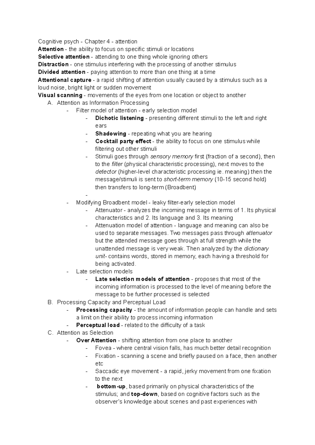 Cognitive psych - Chapter 4 - attention - Cognitive psych - Chapter 4 ...