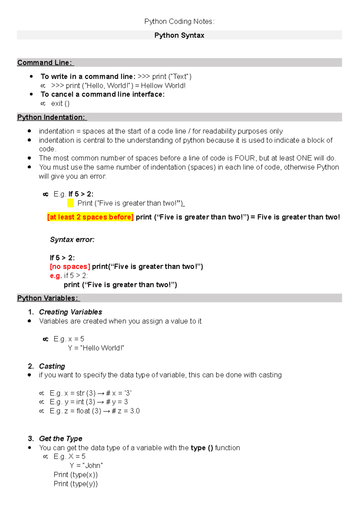 Python Coding Notes - HBJBJH - Python Coding Notes: Python Syntax ...