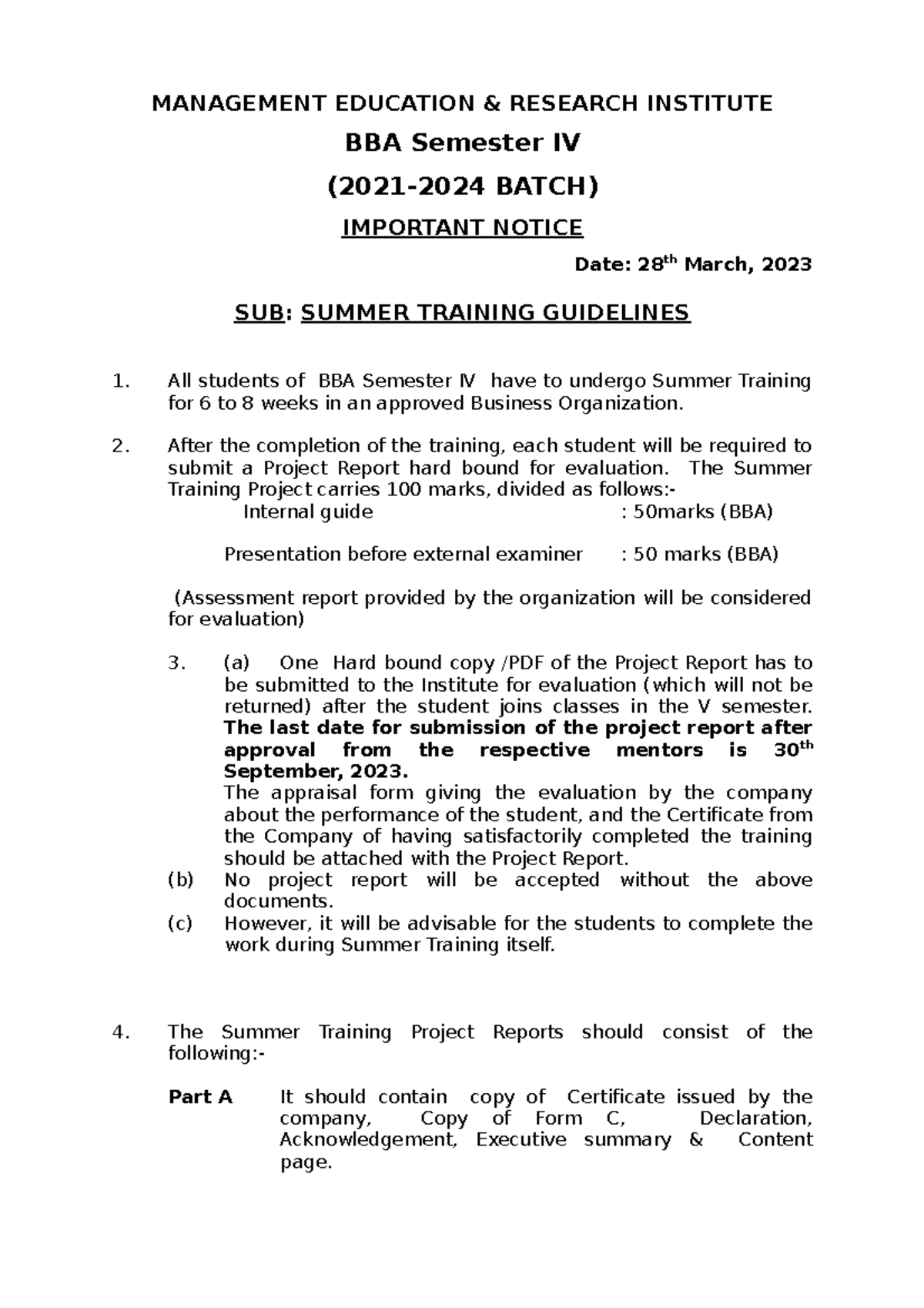 STR Guidelines NEW MANAGEMENT EDUCATION & RESEARCH INSTITUTE BBA Semester IV (20212024 BATCH