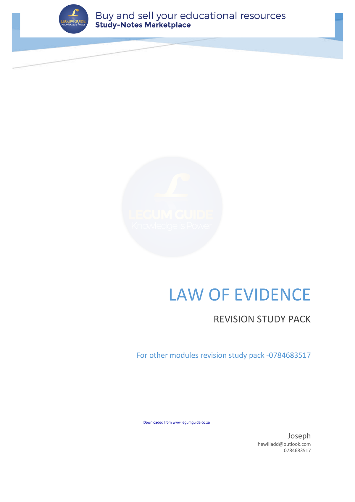 LEV3701 (2021 Notes)(29) - LAW OF EVIDENCE REVISION STUDY PACK Joseph ...