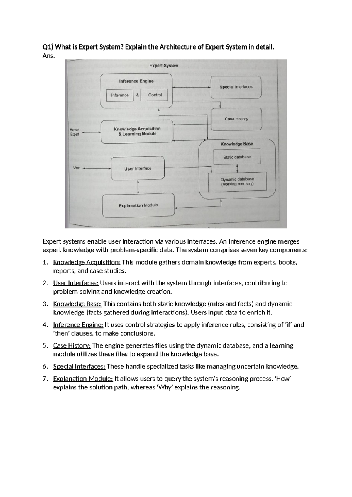 AI midterm - Artificial Intelligence notes - Q1) What is Expert System ...