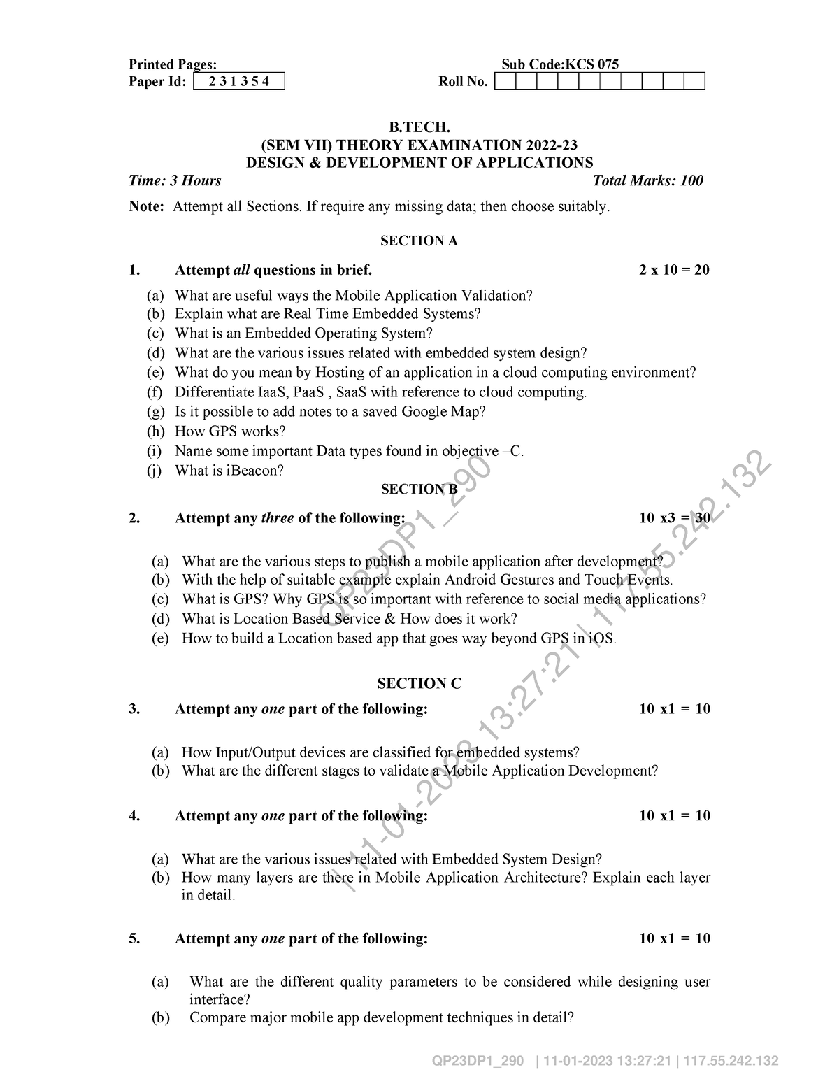 Design Development OF Applications KCS075 - QP23DP1_ | 11-01-2023 13:27 ...