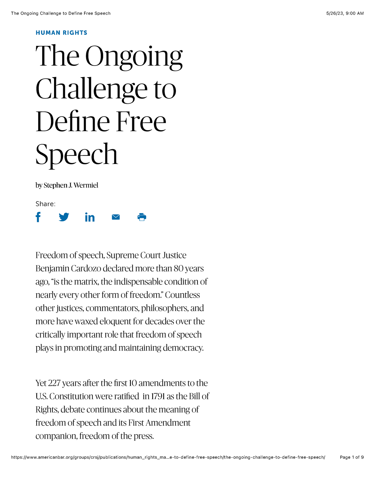 The Ongoing Challenge to Define Free Speech - HUMAN RIGHTS The Ongoing ...