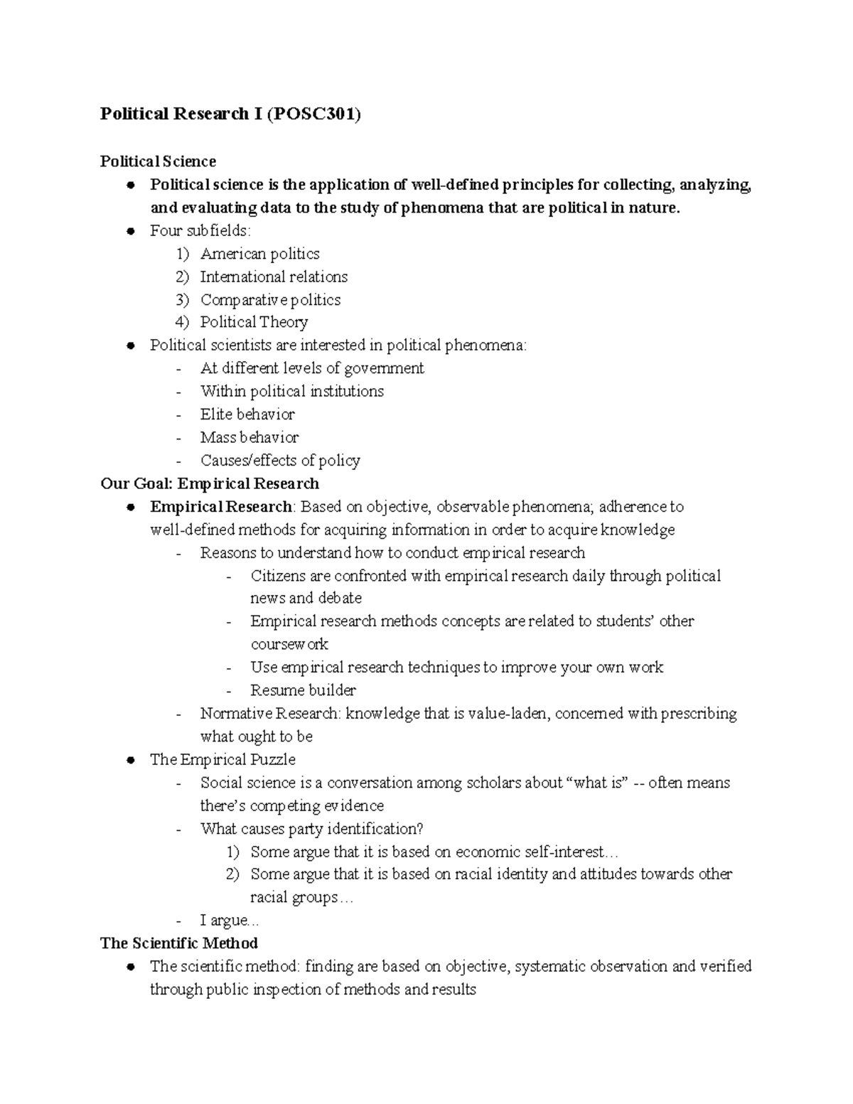 POSC301 - Political Research I Notes - Political Research I (POSC301 ...