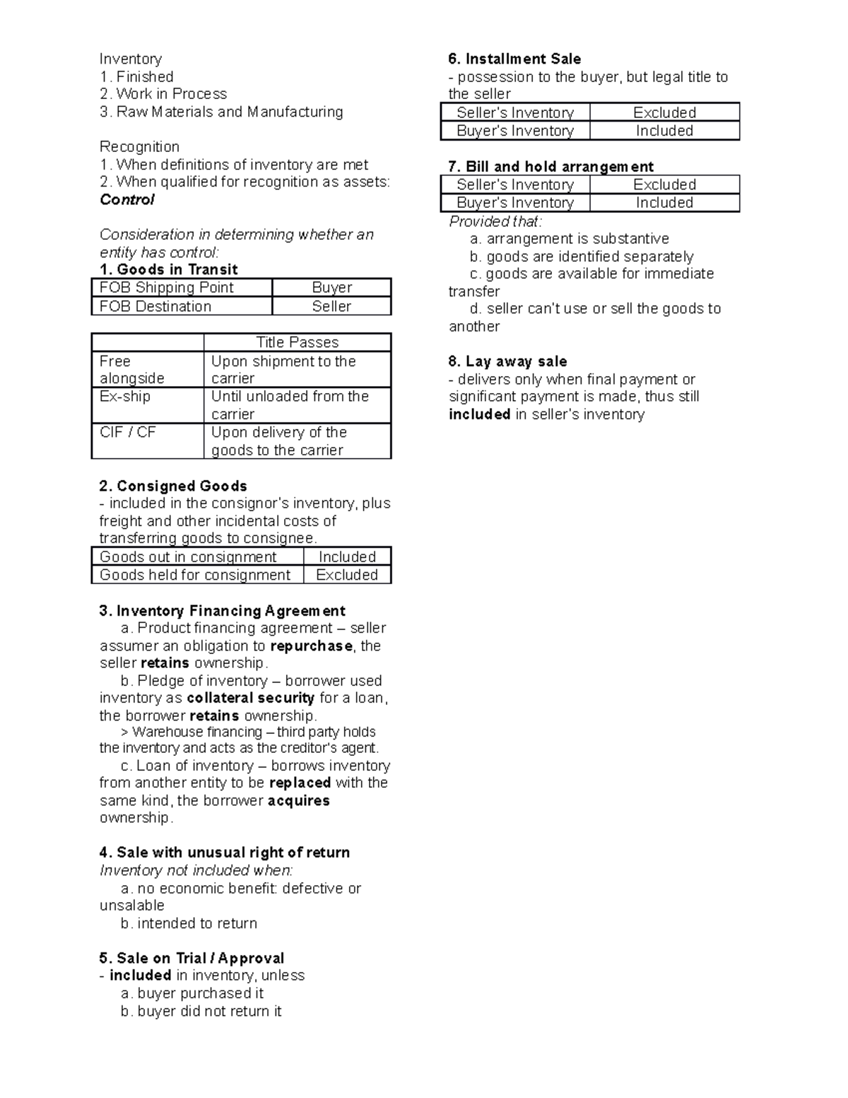 Inventory - Lecture - Inventory Finished Work in Process Raw Materials ...