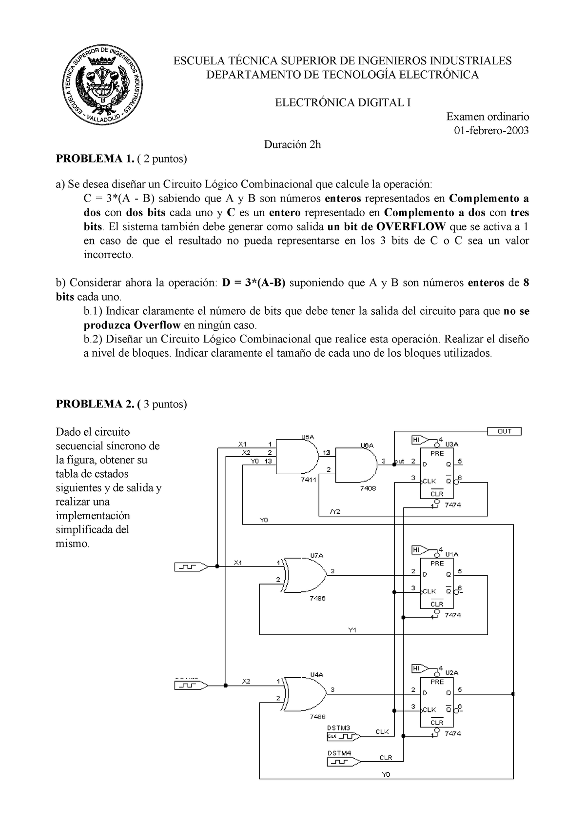 2003 02 Ex Examen De Sistemas Digitales Y Microprocesadores Escuela