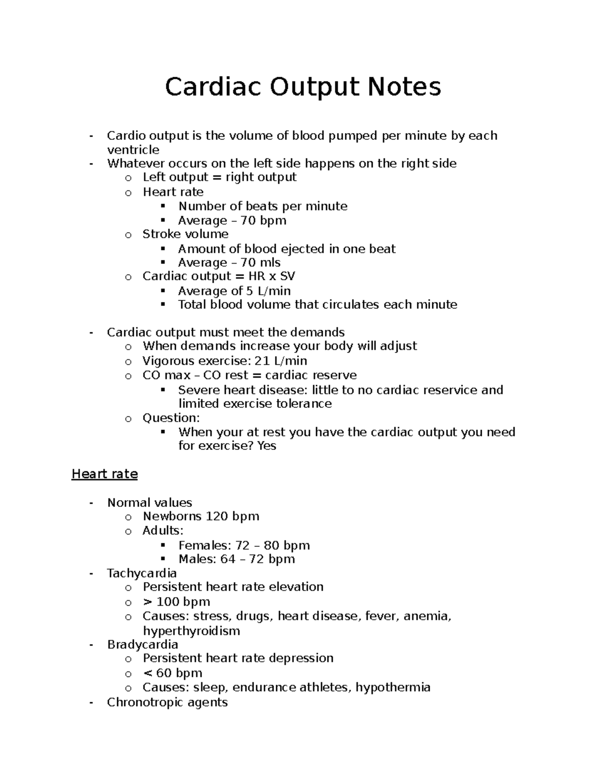 Notes - Cardiac Output - Cardiac Output Notes Cardio Output Is The ...