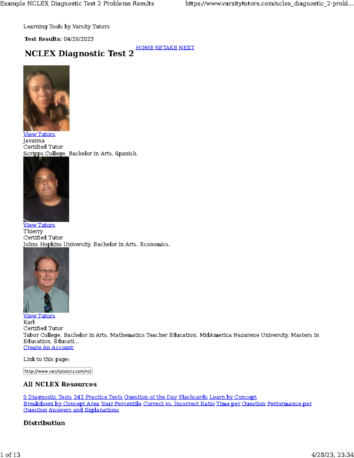 Example Nclex Diagnostic Test 2 Problems Results - Learning Tools by ...