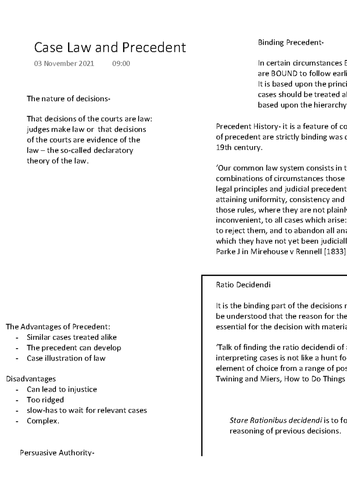 Case Law and Precedent Lecture notes 3 The nature of decisions