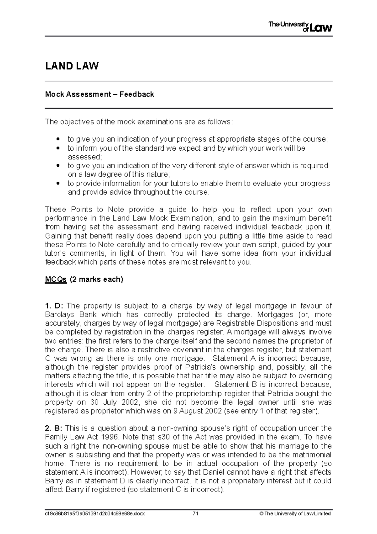 2223 Land Ce02 Mock Exam Sample Answer - LAND LAW Mock Assessment ...