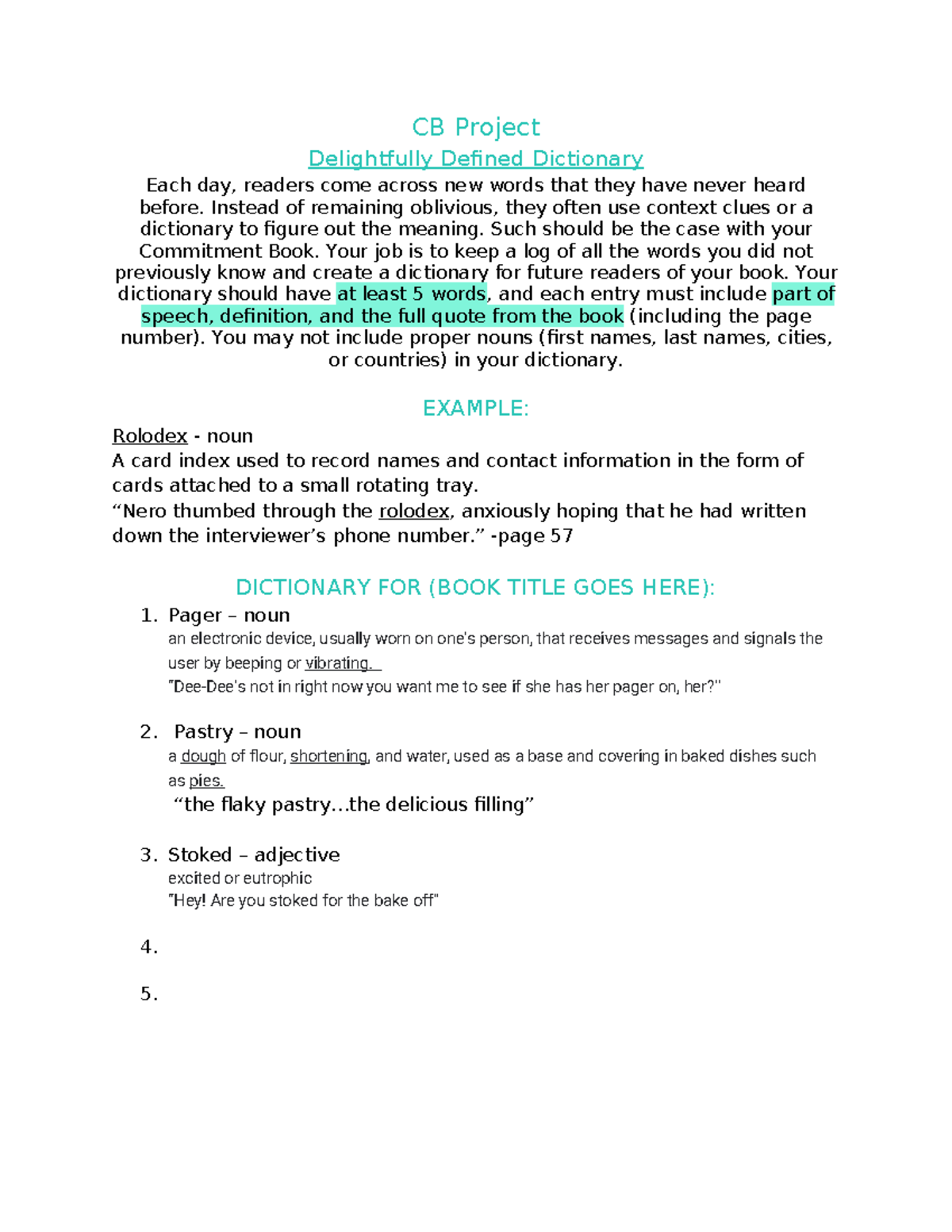 March CB Activity Dictionary - CB Project Delightfully Defined ...