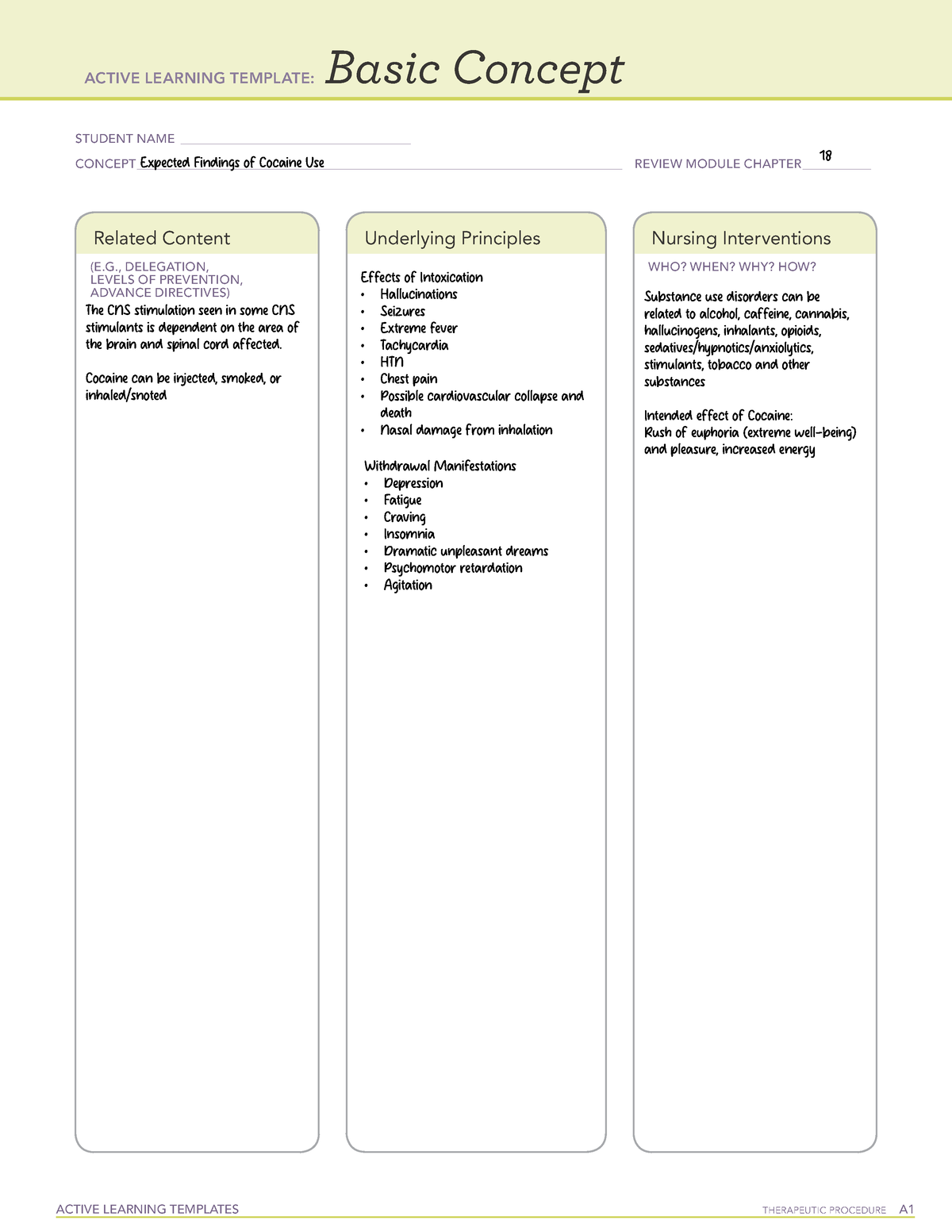 Expected findings of cocaine use - ACTIVE LEARNING TEMPLATES ...