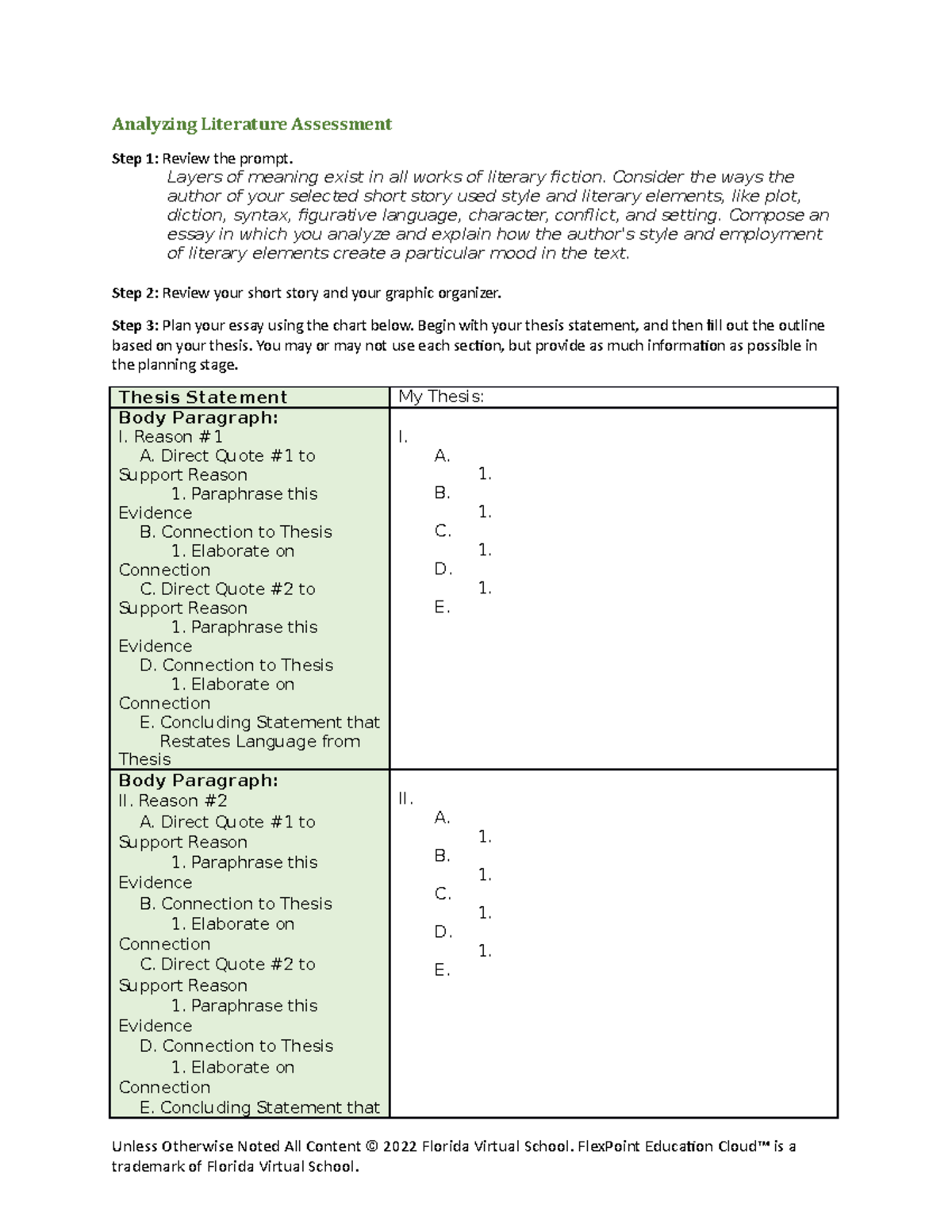 Analyzing Literature Assess Rubric - Analyzing Literature Assessment ...