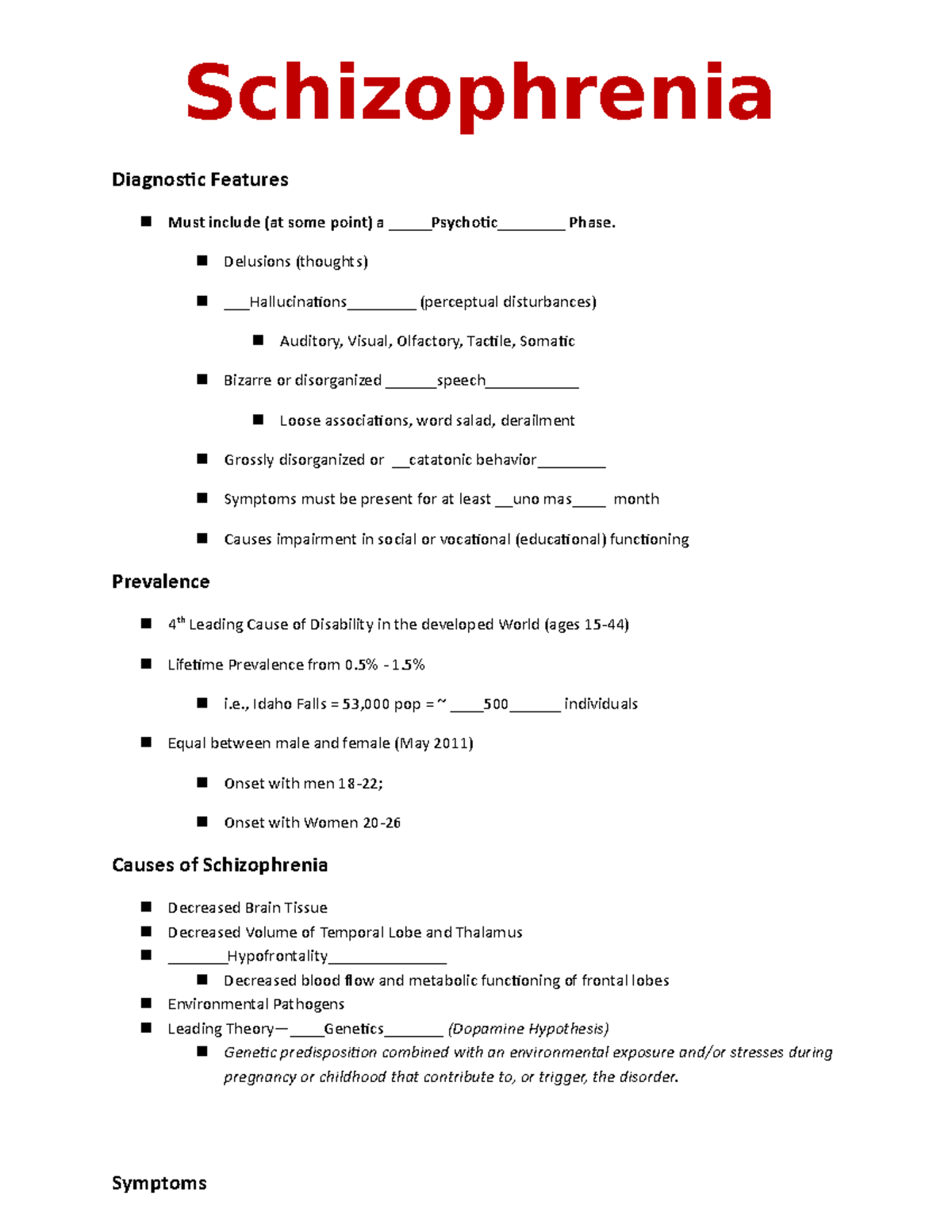 Schizophrenia GN - Schizo guided notes - Schizophrenia Diagnostic ...