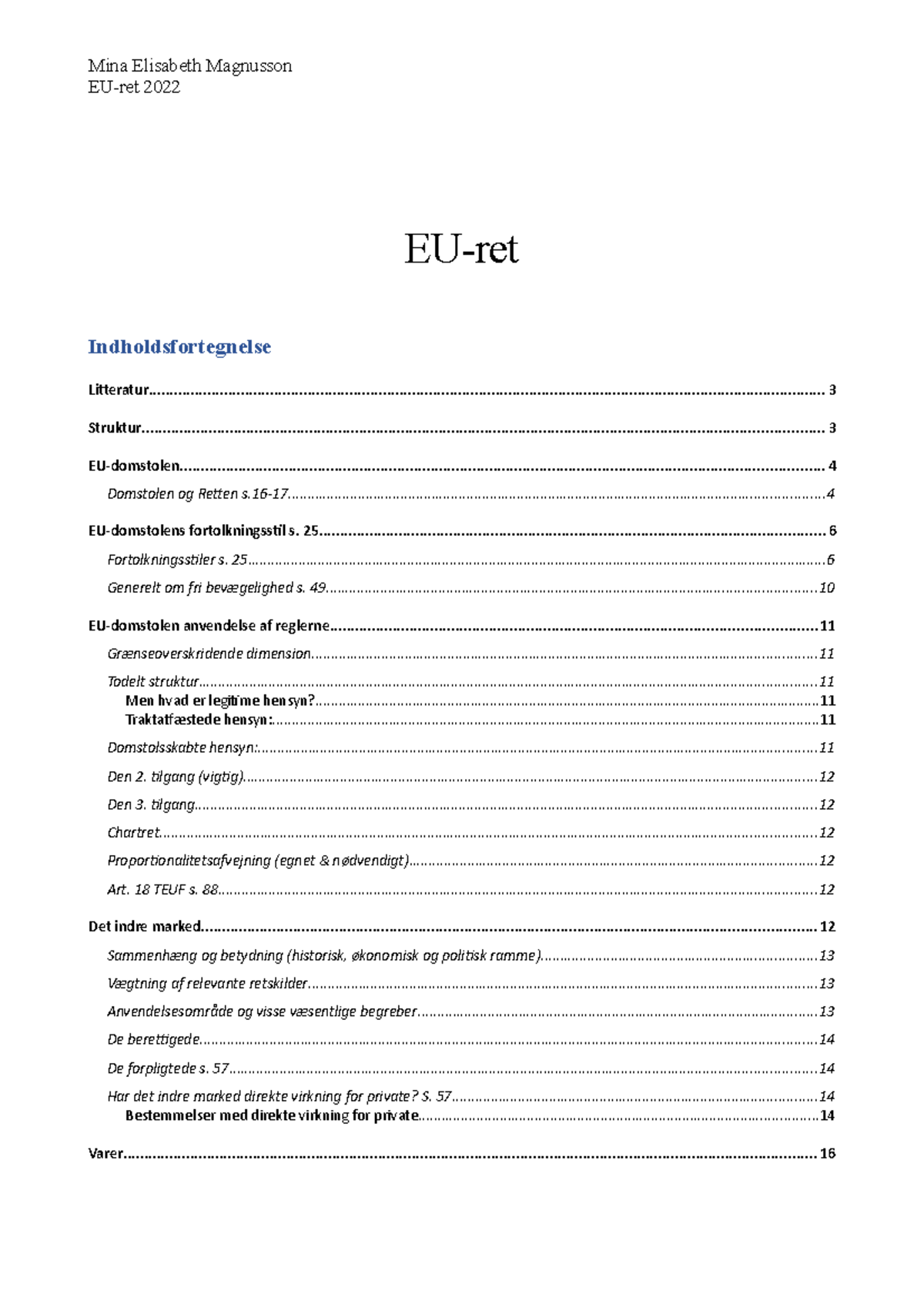 EU-retten - Samlede Noter For Faget EU-ret. - EU-ret EU-ret - Studocu