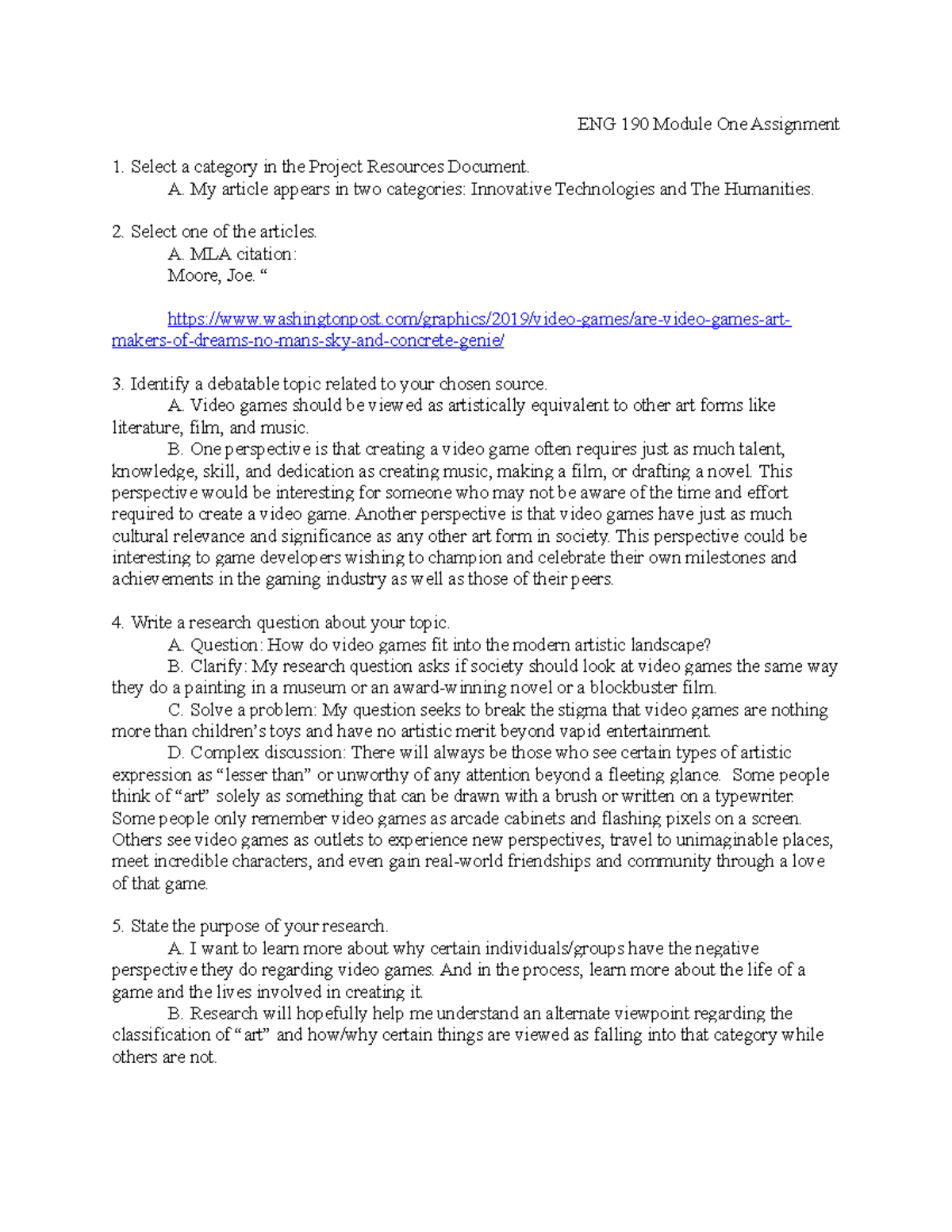 ENG 190 Module One Assignment - ENG 190 Module One Assignment Select A ...