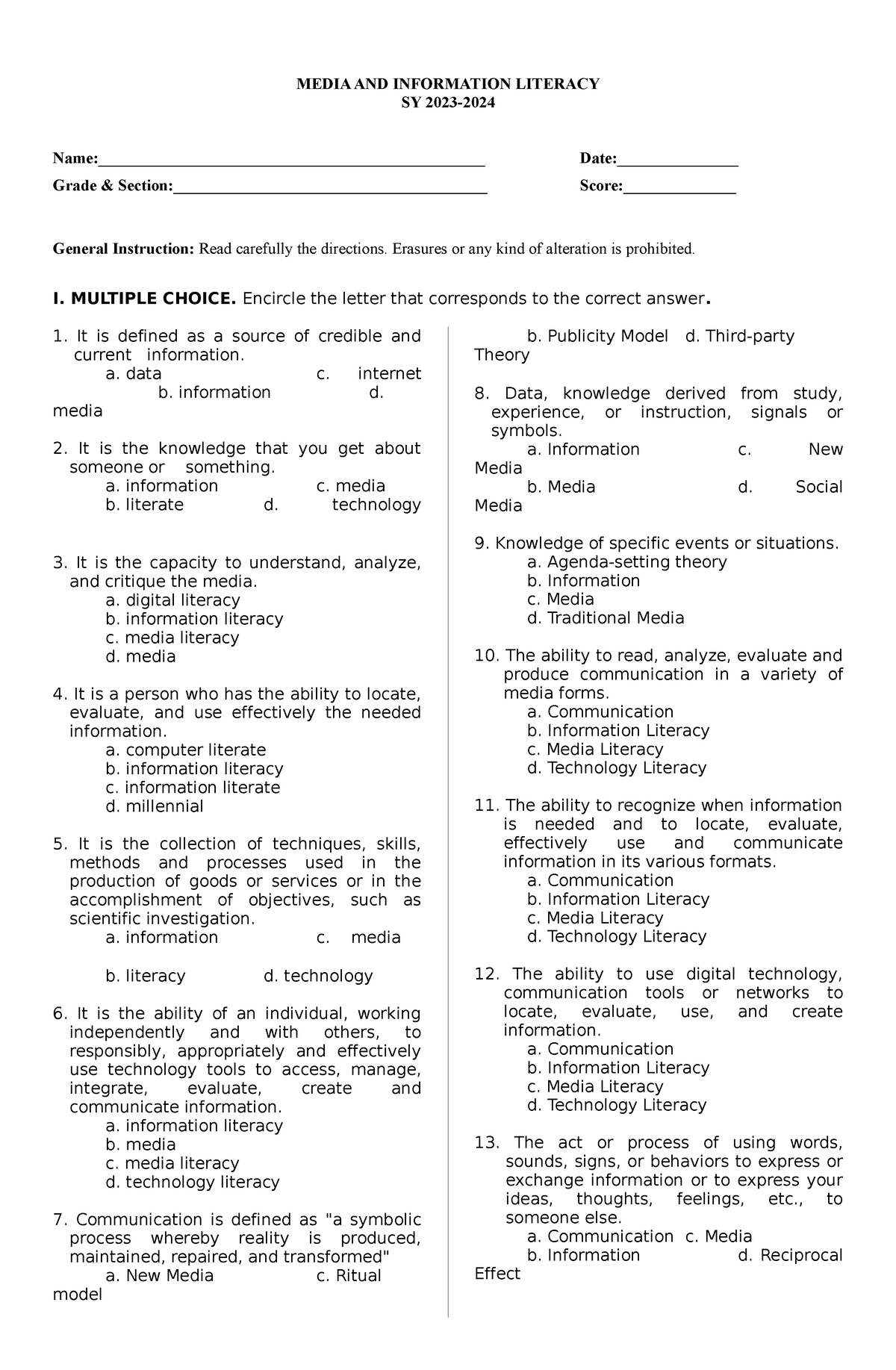 PT Media AND Information Literacy Q1 - MEDIA AND INFORMATION LITERACY ...