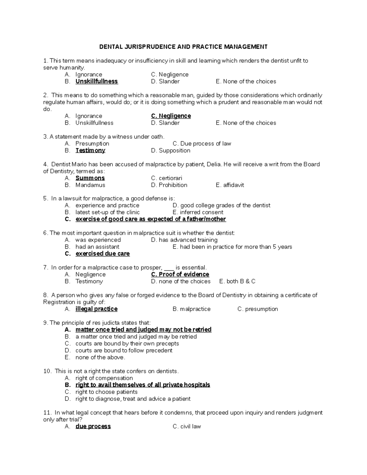 Boardexam PRacticr Question DENTAL JURISPRUDENCE AND PRACTICE