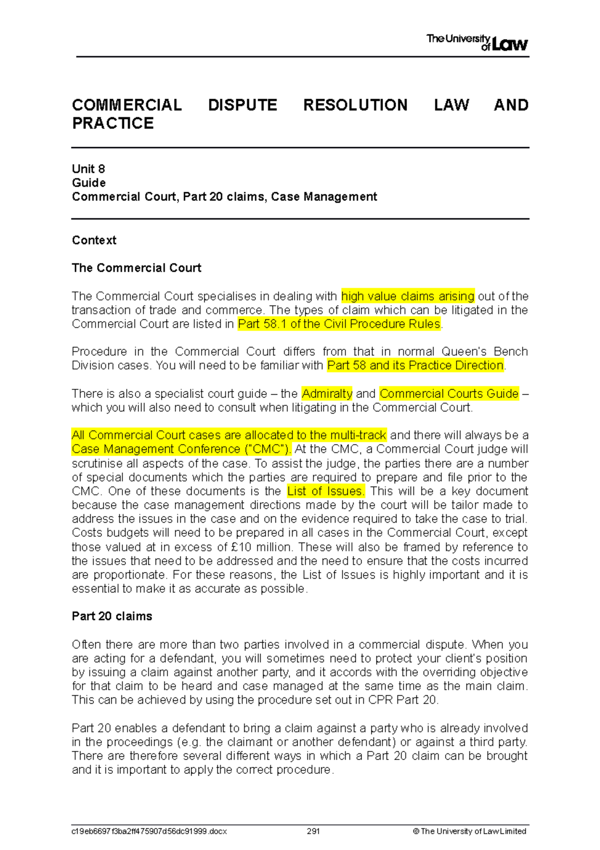 2122 cdr ws08 ce01 guide - COMMERCIAL DISPUTE RESOLUTION LAW AND ...