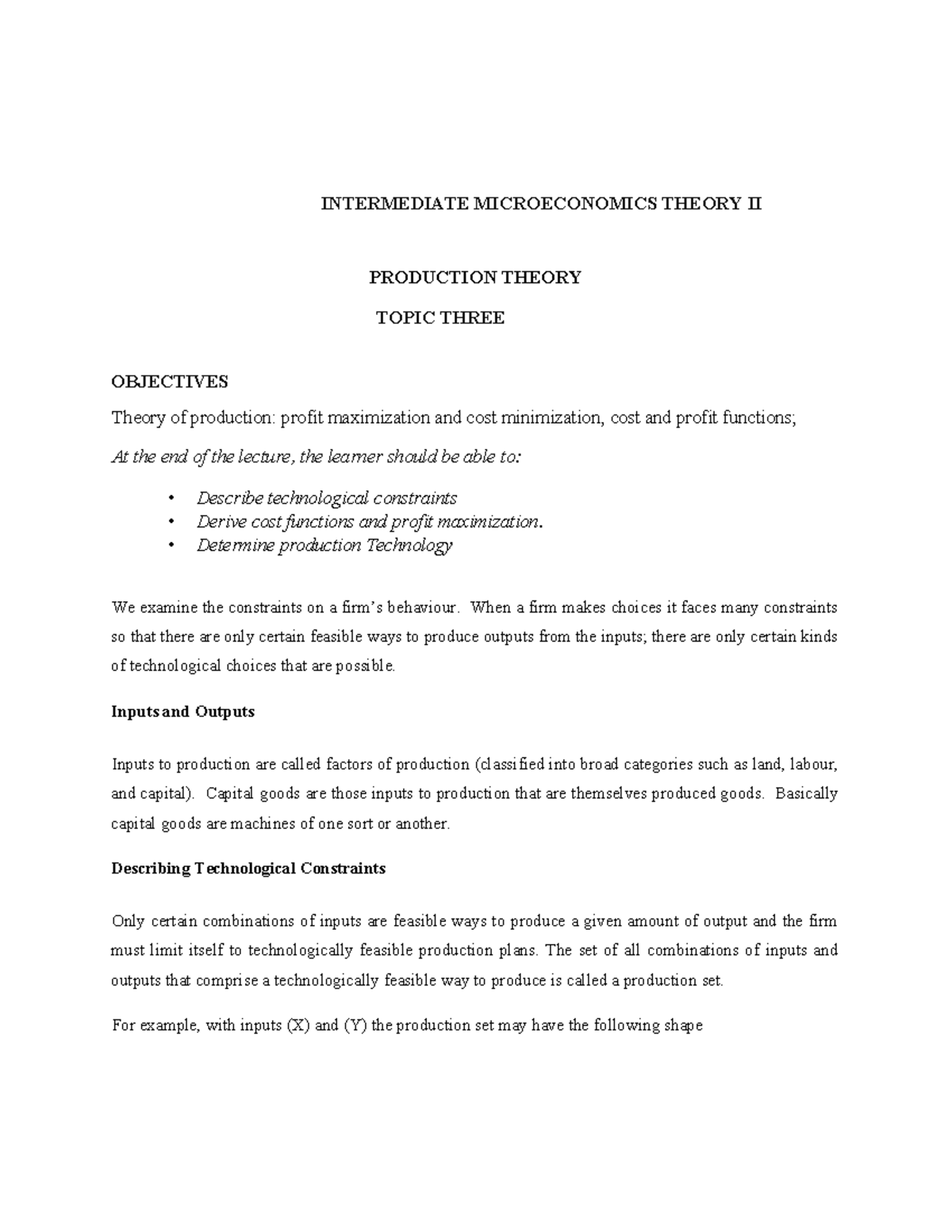 Handout 3 Production Theory - INTERMEDIATE MICROECONOMICS THEORY II ...