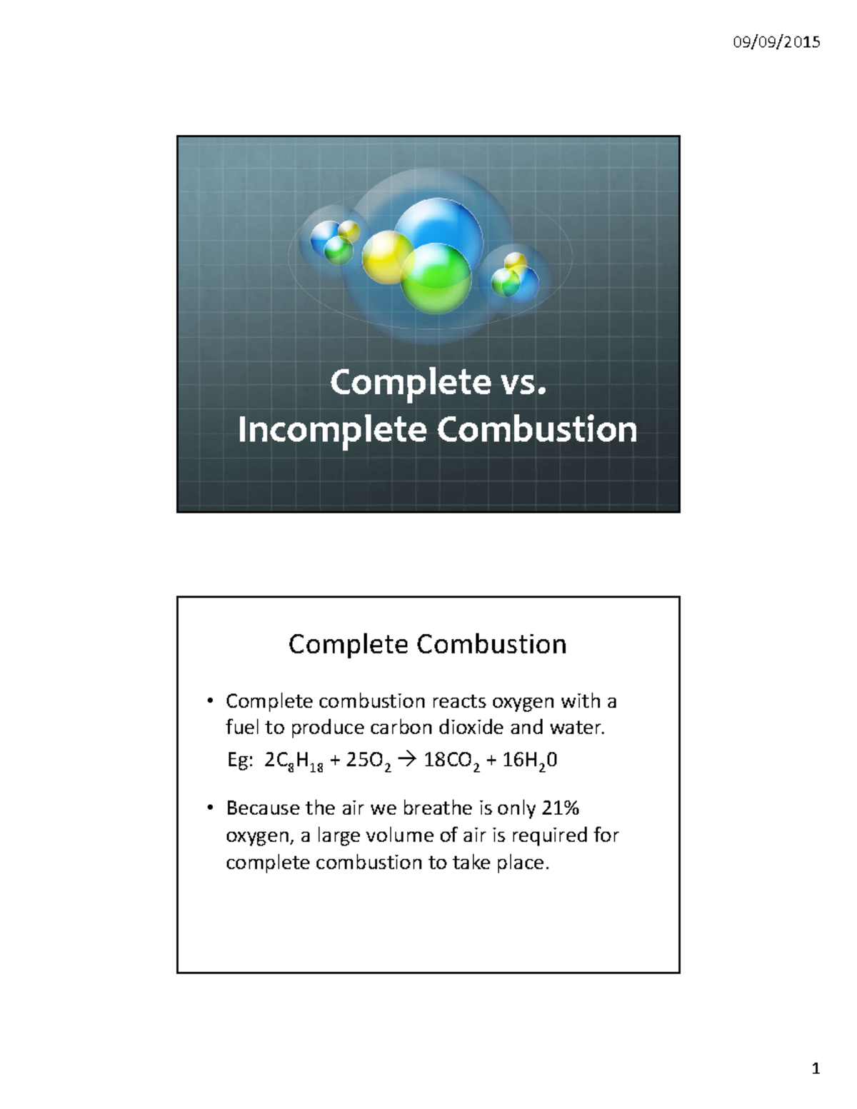 U1 L8 Combustion and Complete Complete vs.