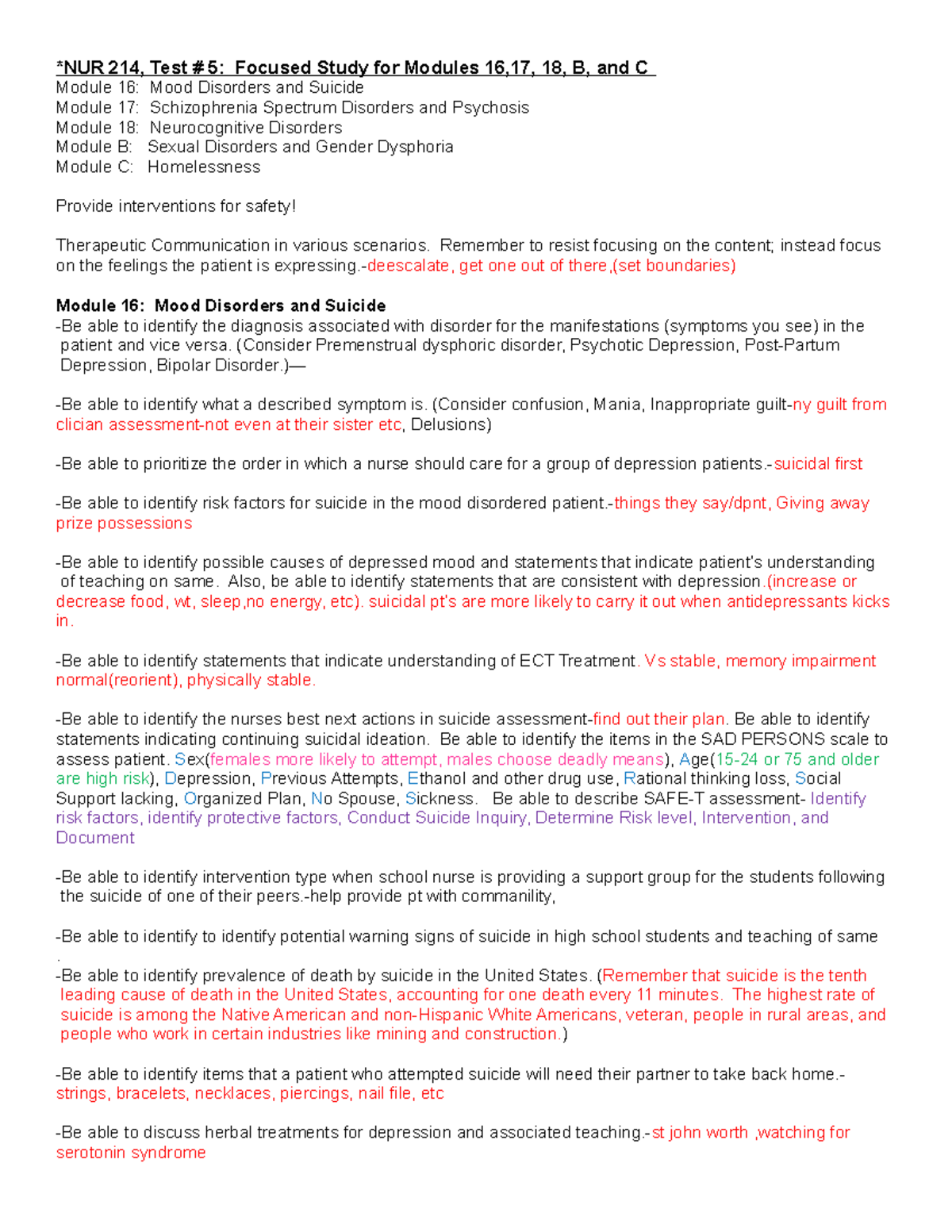 NUR 214 TEST 5 Module 16, 17, 18, B & C Focus Review - *NUR 214, Test ...