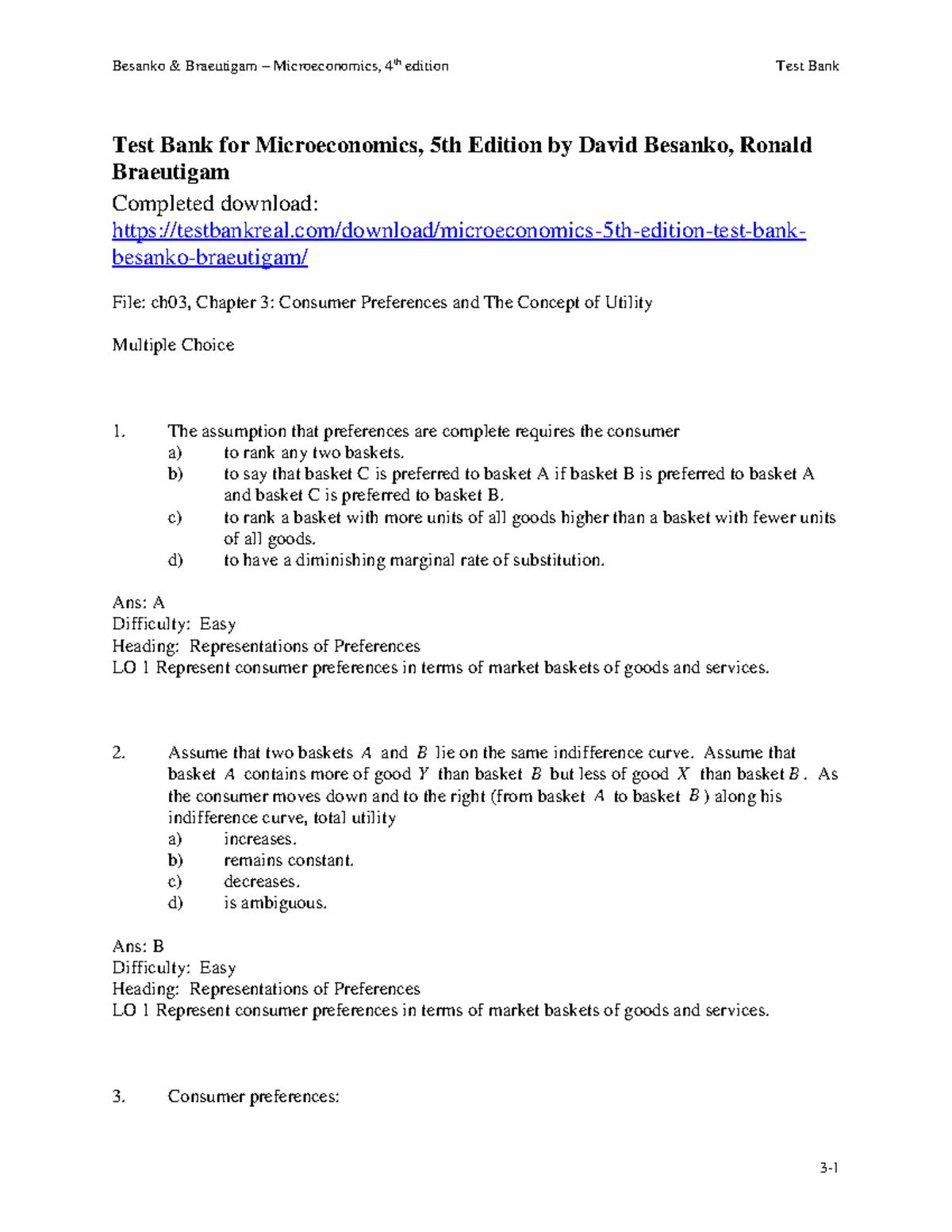 Test 3, Questions And Answers - Test Bank For Microeconomics, 5th ...