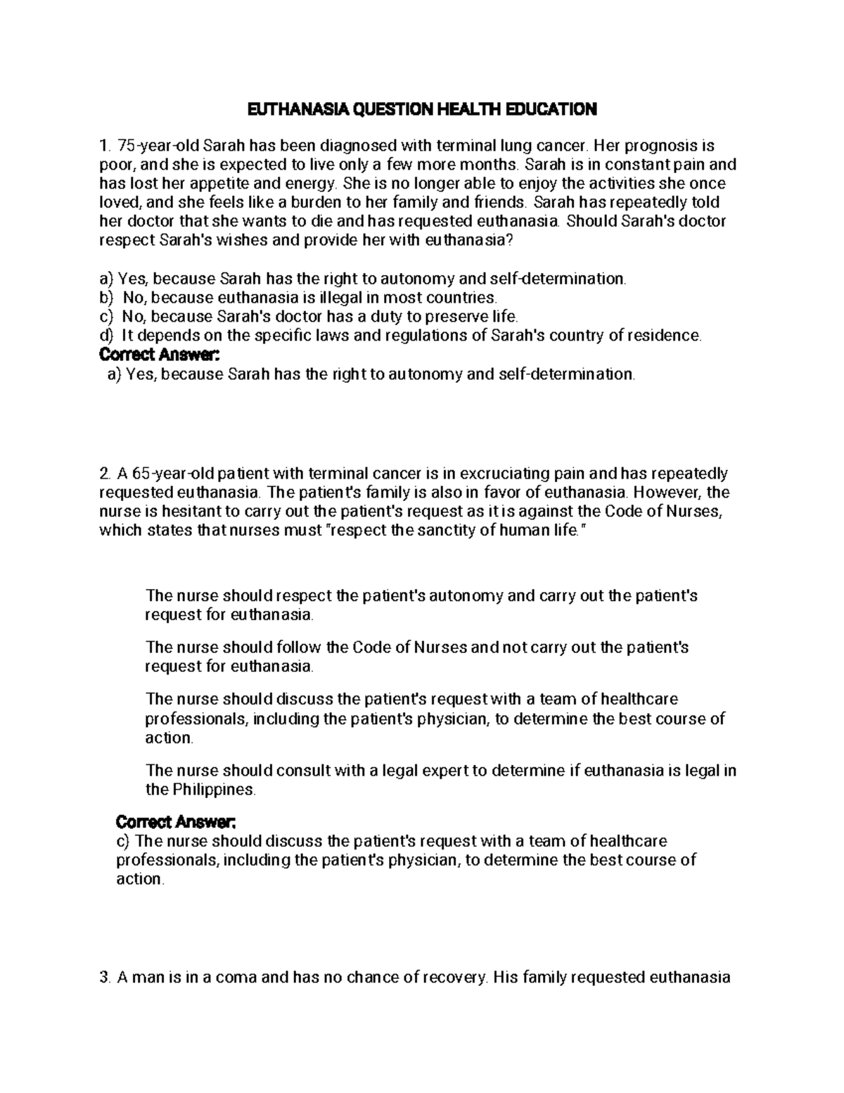 Euthanasia QUES-WPS Office - EUTHANASIA QUESTION HEALTH EDUCATION 75 ...