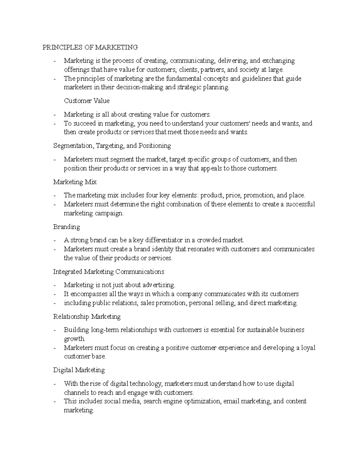 Principles OF Marketing Notes 1 - PRINCIPLES OF MARKETING Marketing is ...