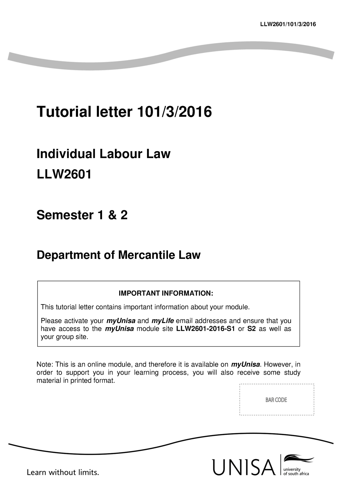 101 2016 3 Ellw2601 - Tut - LLW2601/101/3/ Tutorial Letter 101/3 ...