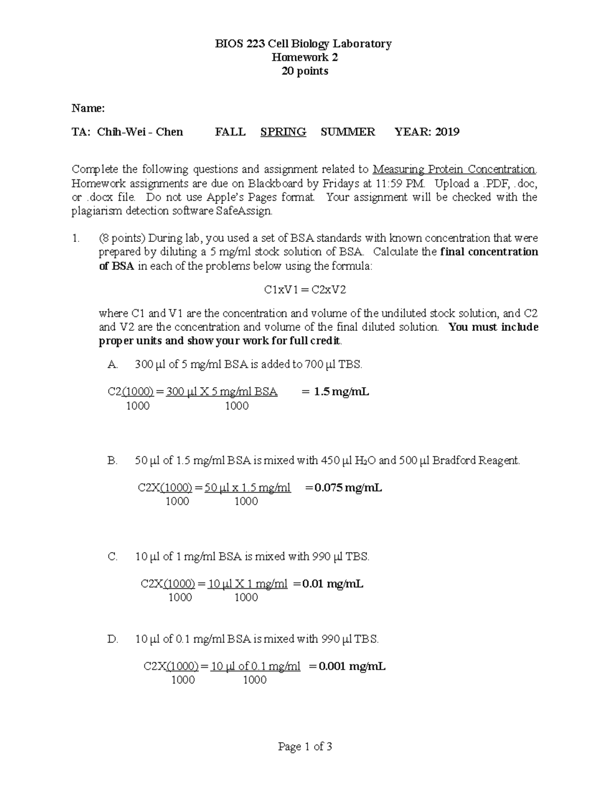 BIOS 223 Homework 2 - Lab assignment - BIOS 312 - UIC - Studocu