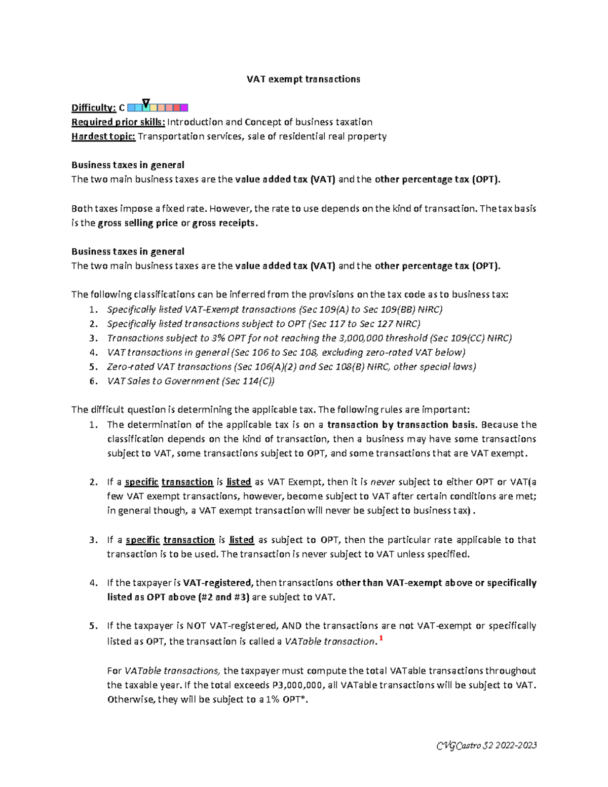 VAT Exempt Transactions-2 - VAT exempt transactions Difficulty: C ...