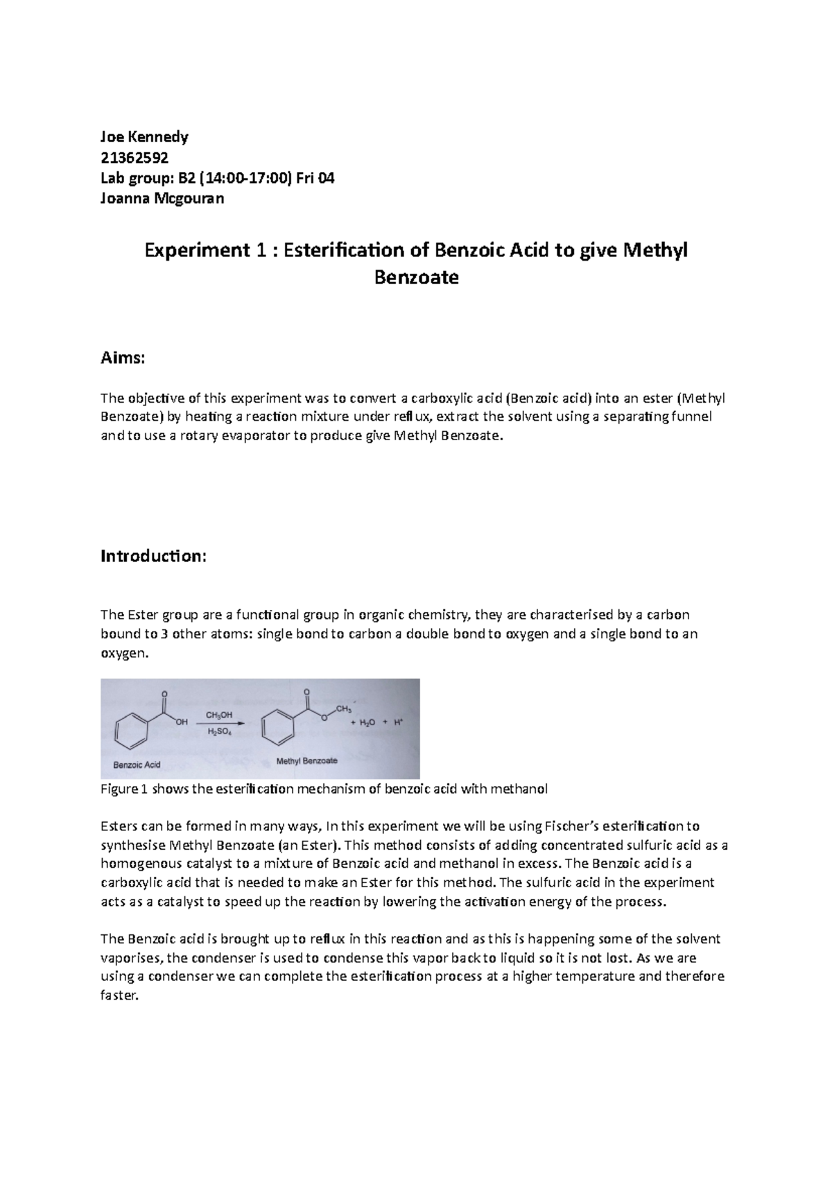 benzoic acid experiment leaving cert