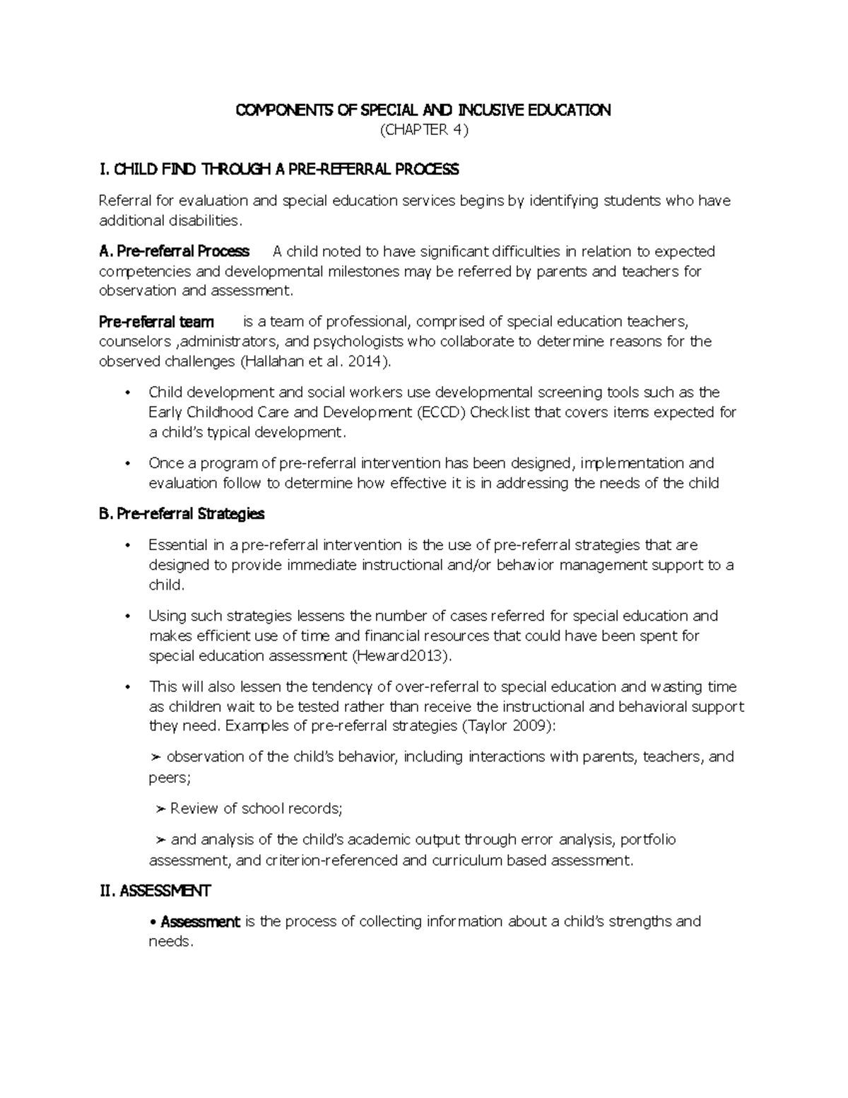 Inclusive education reviewer 1 - COMPONENTS OF SPECIAL AND INCUSIVE ...