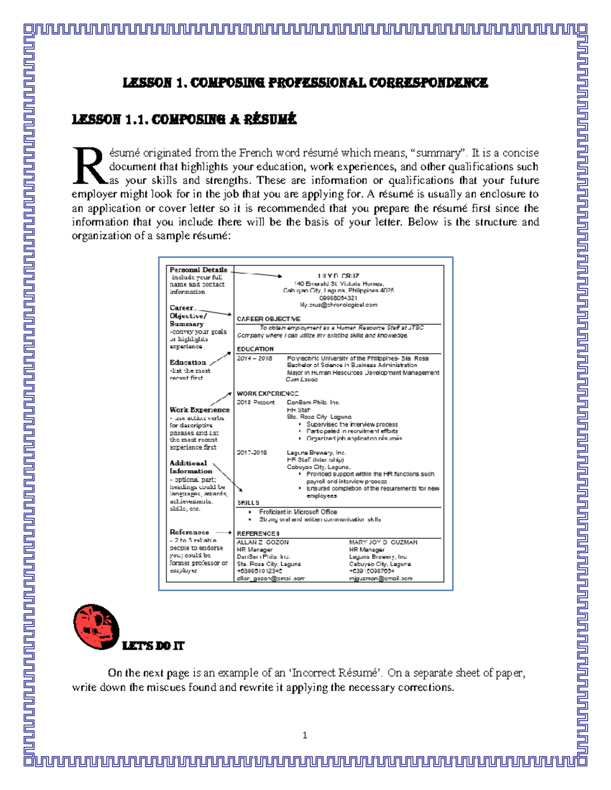 Reading AND Writing Skills 4TH Lesson 1. COMPOSING PROFESSIONAL CORRESPONDENCE Lesson 1. 1