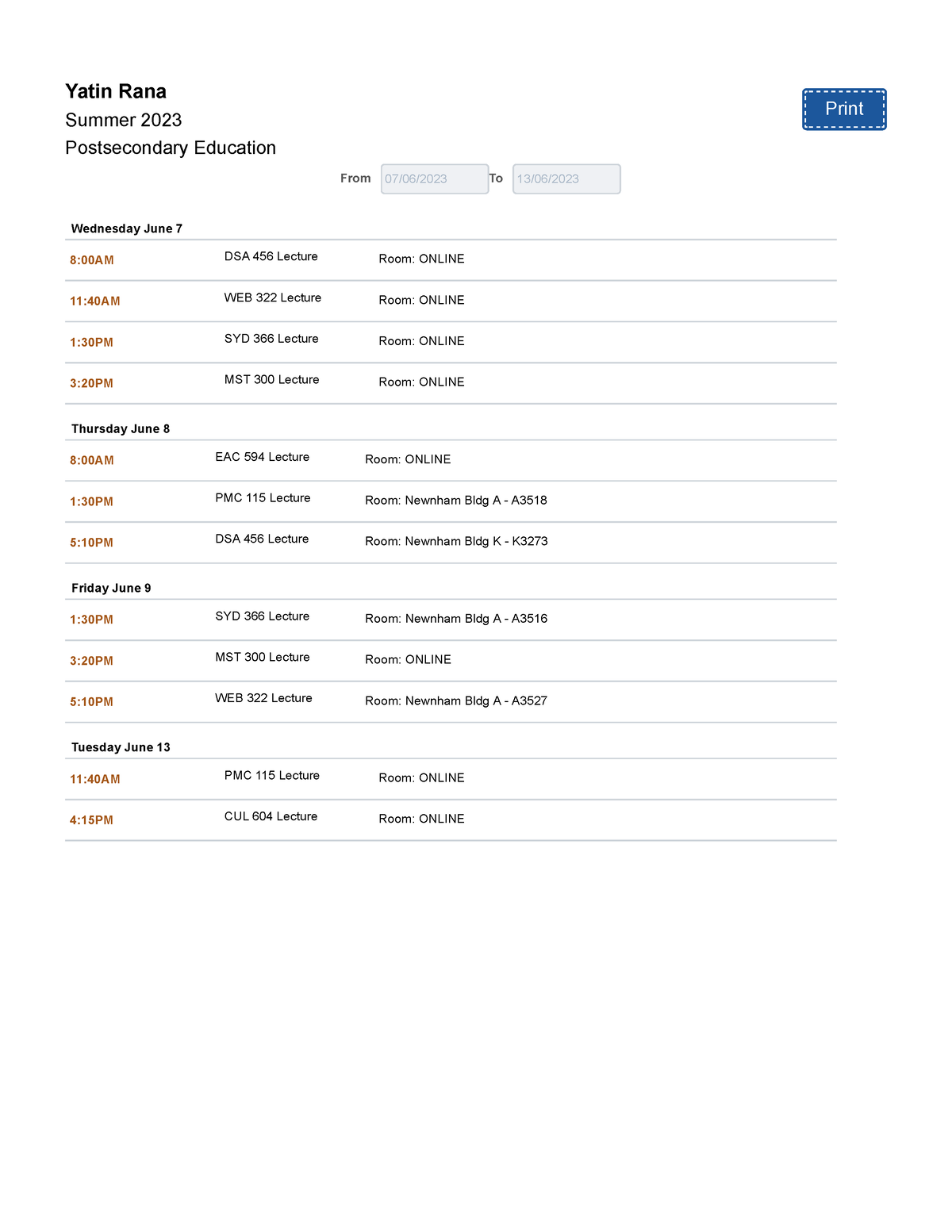 View My Classes - Motes - Print Yatin Rana Summer 2023