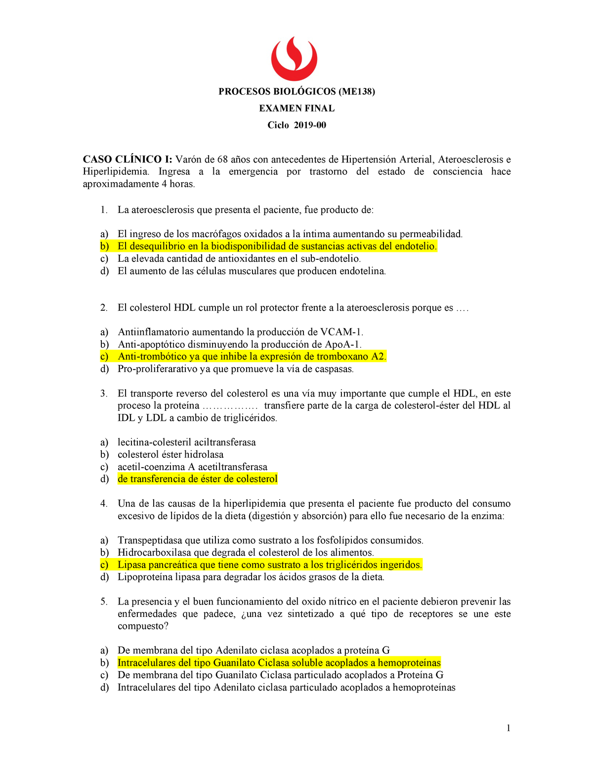 Examen Final Pb2 2019 0 Procesos BiolÓgicos Me138 Examen Final Ciclo 2019 Caso ClÍnico I 0717