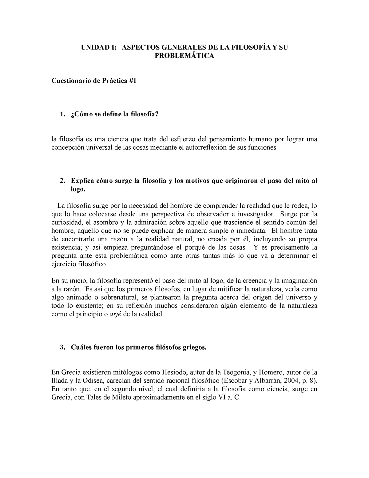 Unidad I Cuestionario - ............. - UNIDAD I: ASPECTOS GENERALES DE ...