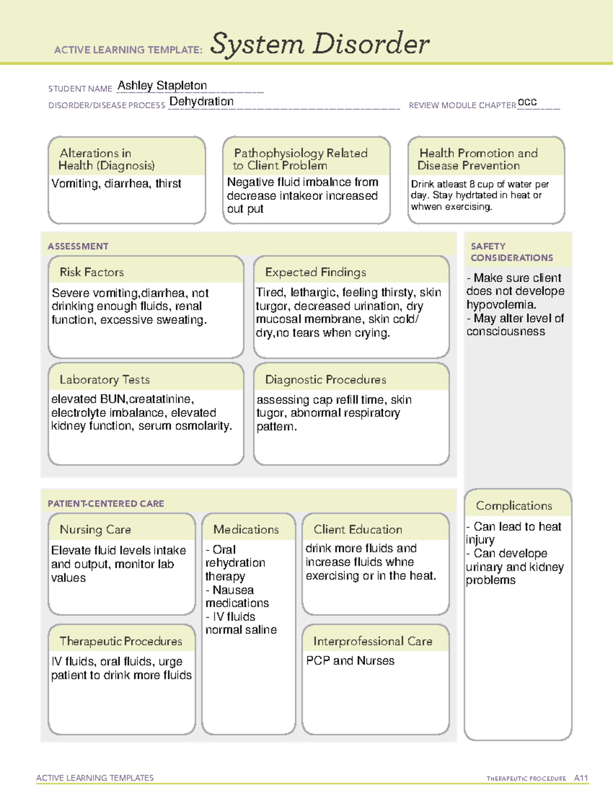 Dehydration occ - lab - ACTIVE LEARNING TEMPLATES TherapeuTic procedure ...