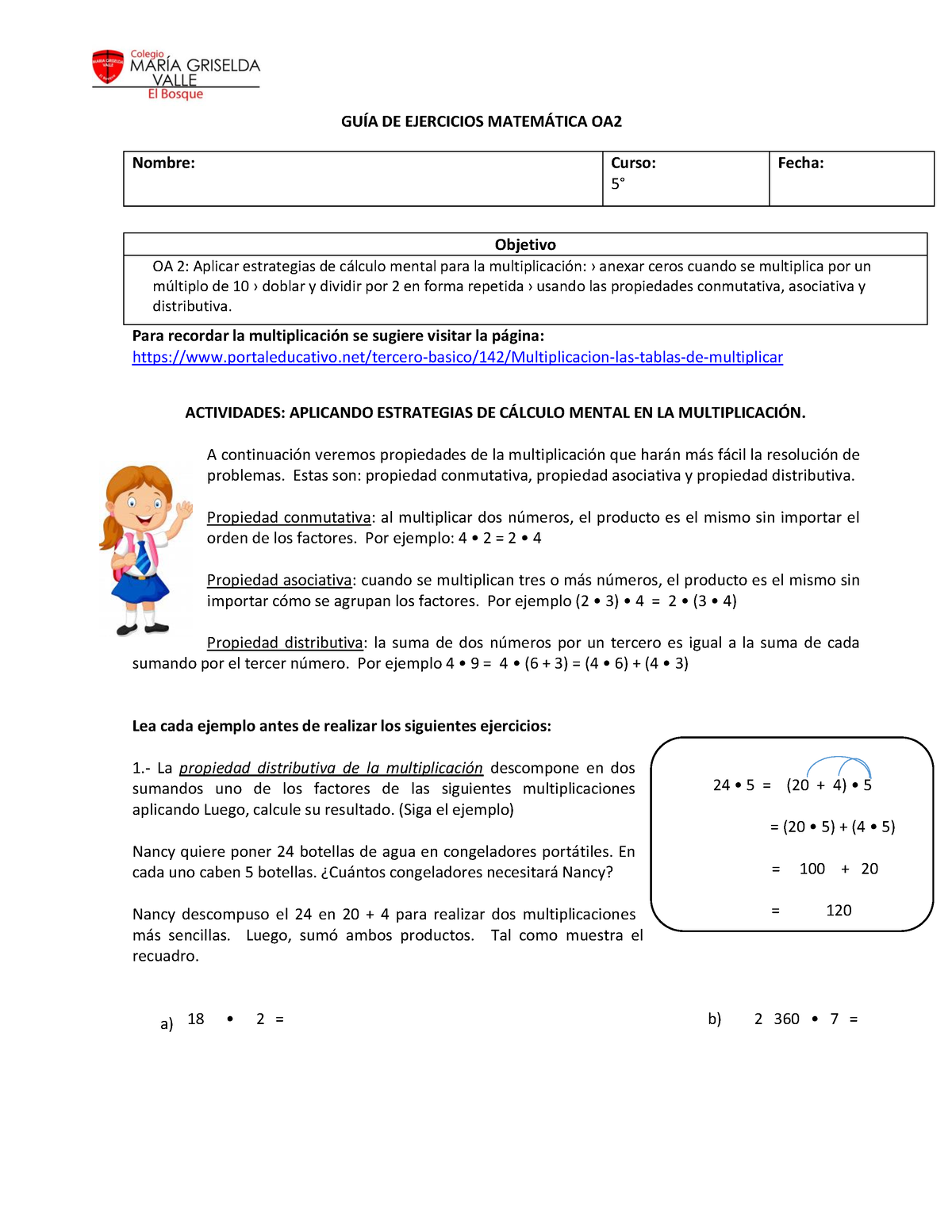 5°básico Guía Matemática Multip - GUÕA DE EJERCICIOS MATEM¡TICA OA Para ...