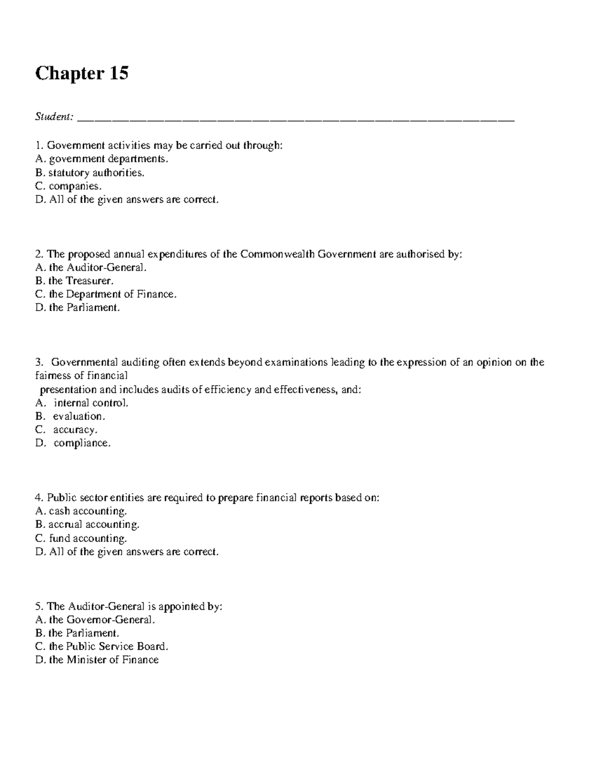 Chapter 15 - TEST BANK - Chapter 15 Student: - Studocu