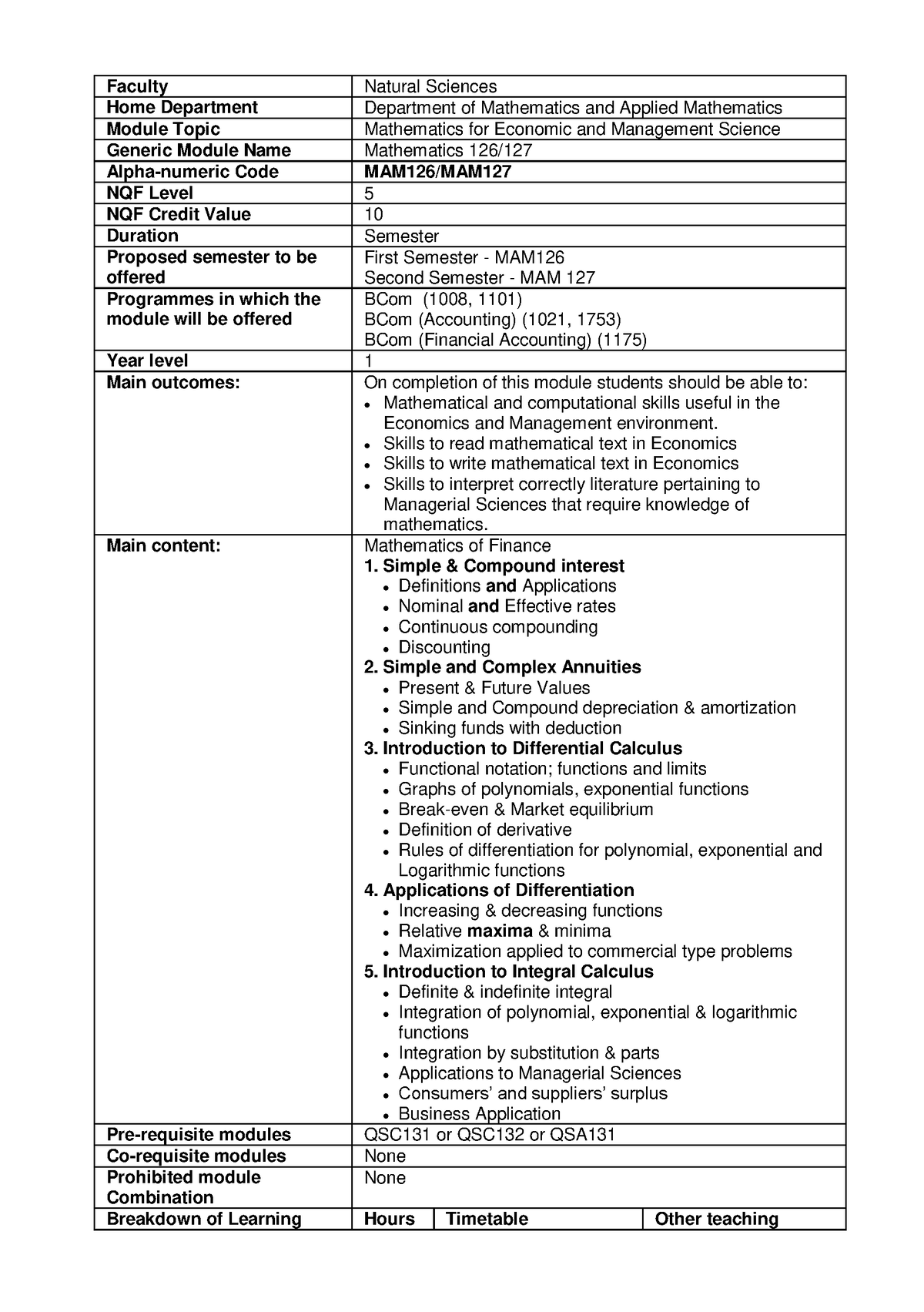 Mam126 Past Paper - Faculty Natural Sciences Home Department Department ...