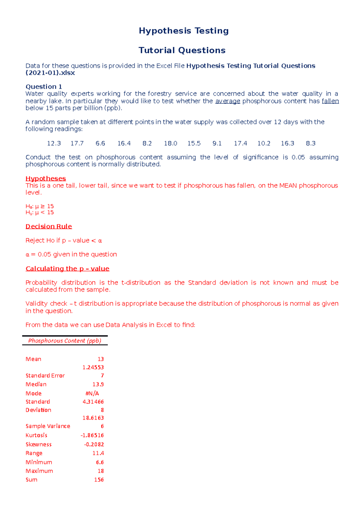 hypothesis testing exercises and solutions